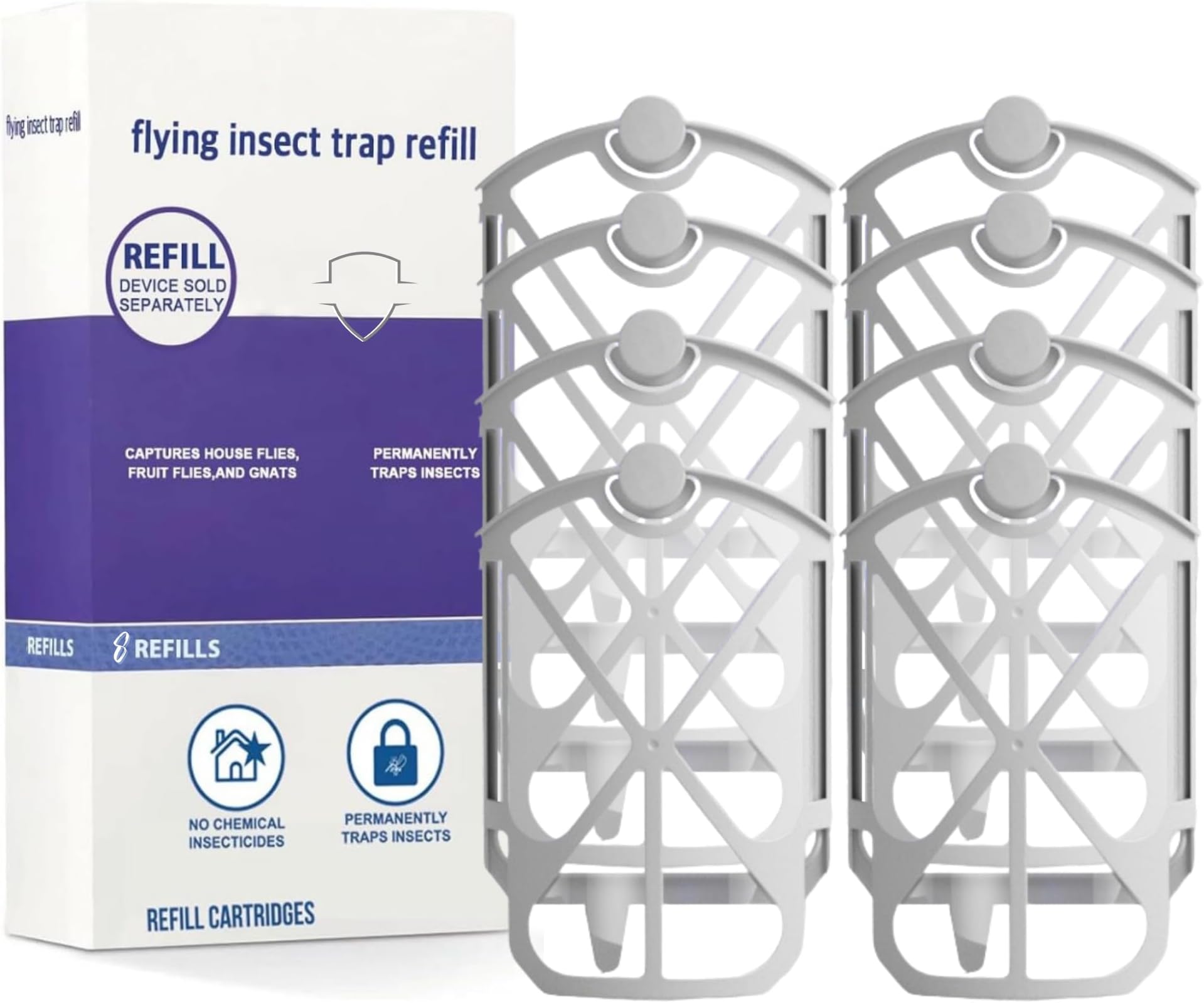 8 Pack Refill Cartridges Kit Compatible with ZEVO M364 and Max Plug-in Light, Flying Insect Trap Refill, Replacement 100% Fit, Gray