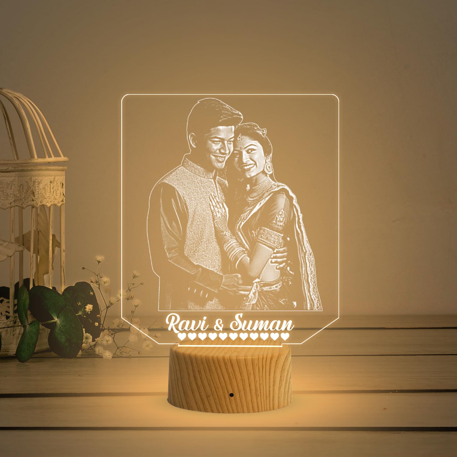 Gift Me Bazar Personalized Photo Frame Led Night Lamp | Anniversary Gift for Wife & Husband Photo Engraved Lamp Gift for Birthday, Anniversary, Wedding Warm White Light (Couple Photo with Name)-image-39