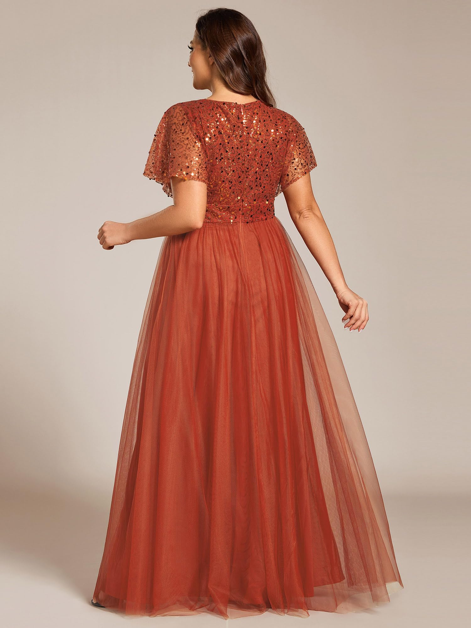 Snapklik.com : Womens V Neck Curvy Short Sleeves A Line Sequin Plus Size Formal Evening Dresses Burnt Orange US18 Snapklik.com : Womens V Neck Curvy Short Sleeves A Line Sequin Plus Size Formal Evening Dresses Burnt Orange US18