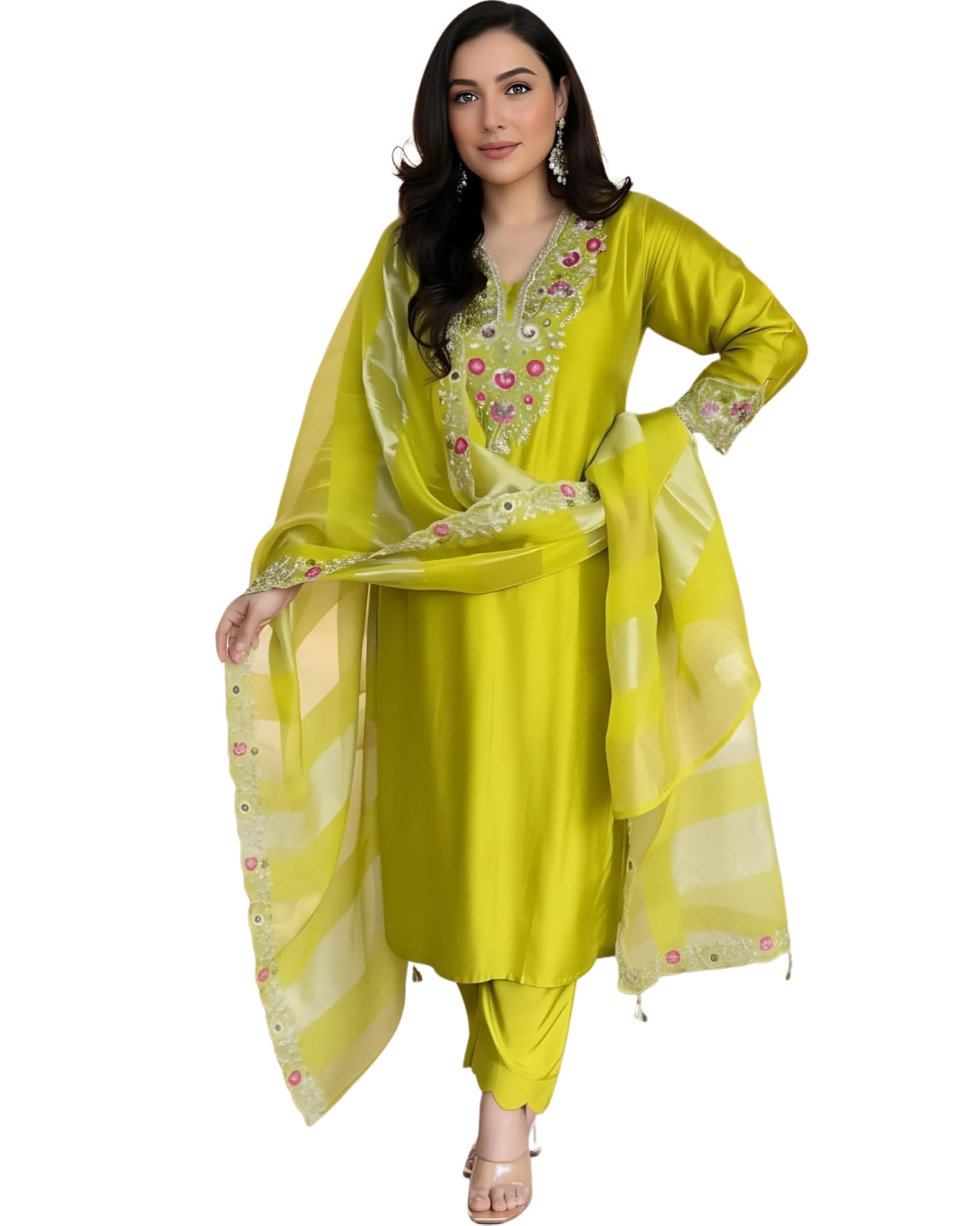 zaierra Women Silk Embroidered Kurta Pant Set with Heavy Jacquard Dupatta | Festive & Wedding Ethnic Wear-picture-40