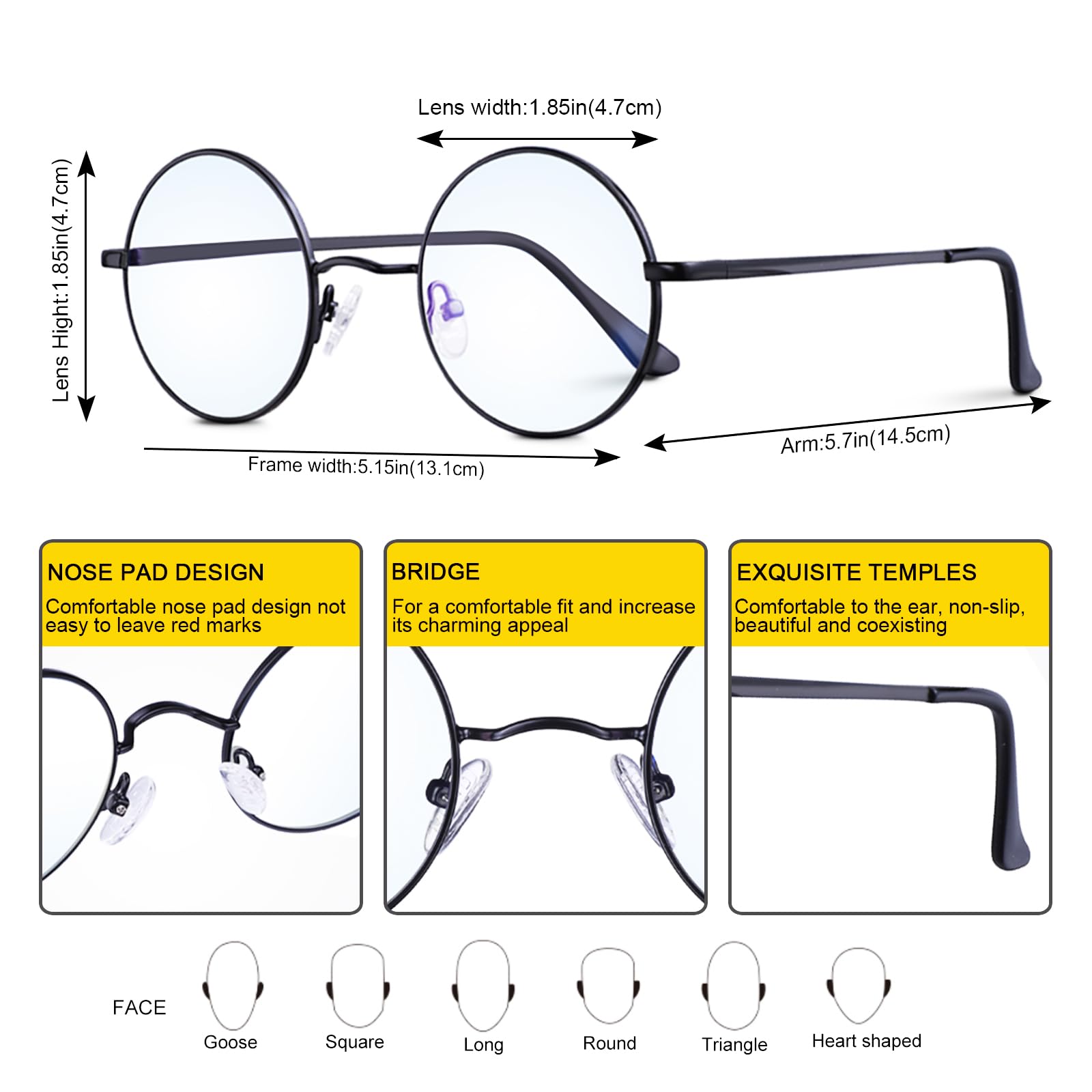 Brigtlaiff Gafas redondas de bloqueo de luz azul para hombres y mujeres, lentes de TV para juegos de computadora, antifatiga ocular con marco de metal, A. Marco negro con funda para gafas