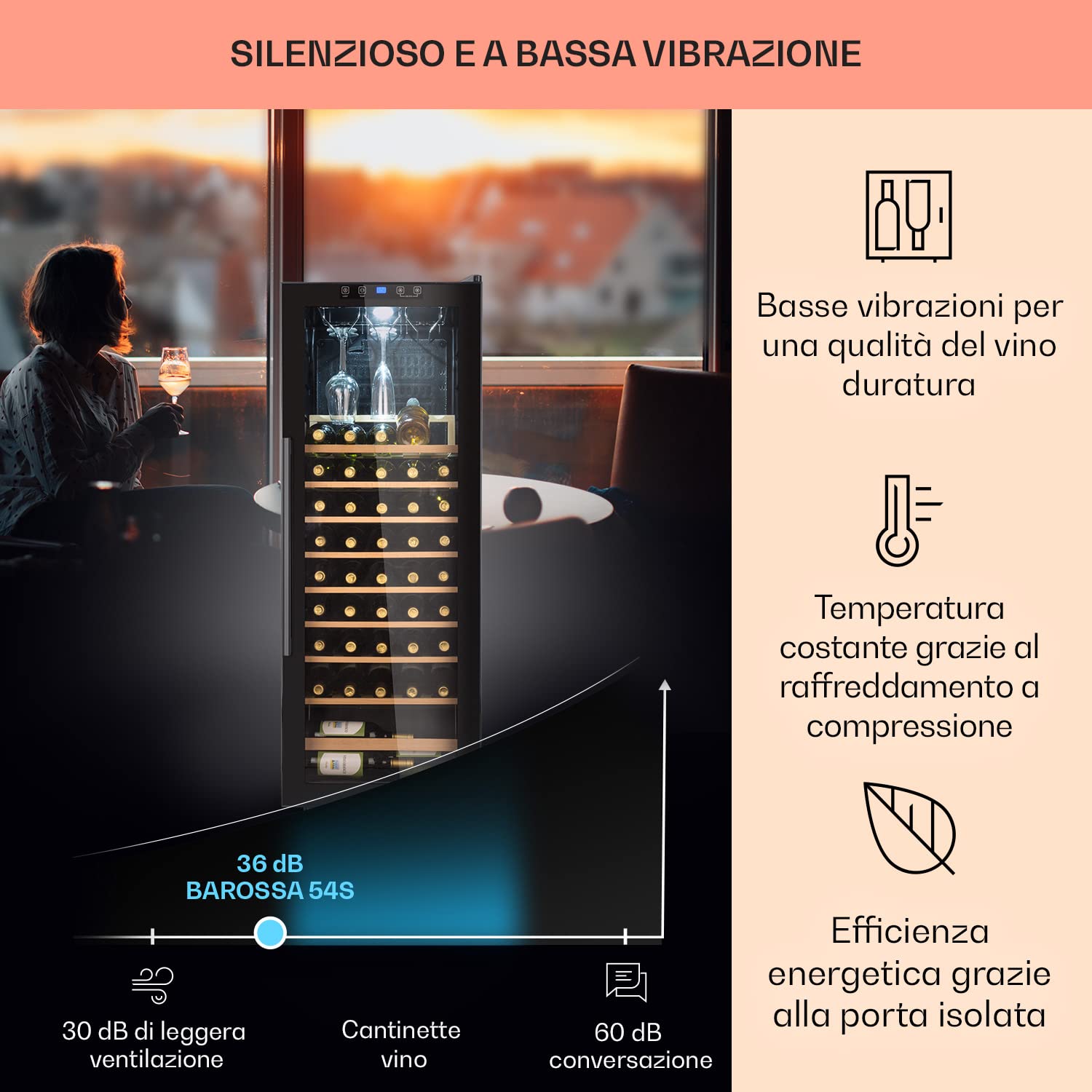 Klarstein Cantinetta Vino, Cantinetta Vino Refrigerata a Zona Singola per Interno/Esterni, Frigo Bar, Cantina Vino con Vetrina, Mini Bar con Protezione UV, Frigo Vino Touch, 4-18°C, 54 Bottiglie