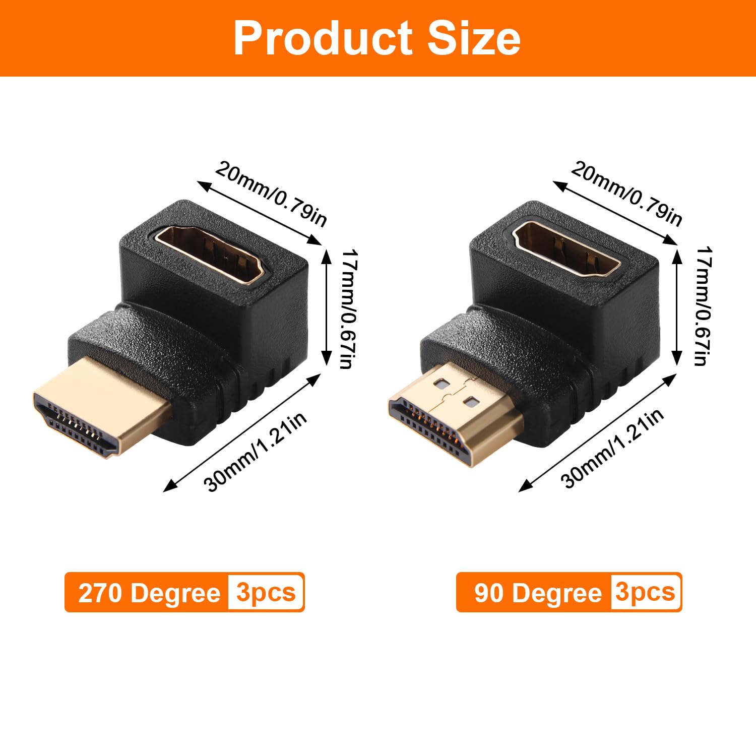 6 Pezzi Connettore HDMI 90 Gradi e 270 Gradi, Adattatore HDMI Angolo Maschio a Femmina 3D&4K, Connettore ad Angolo HDMI, Compatibile con per PS5, PS4, PS3, TV Stick