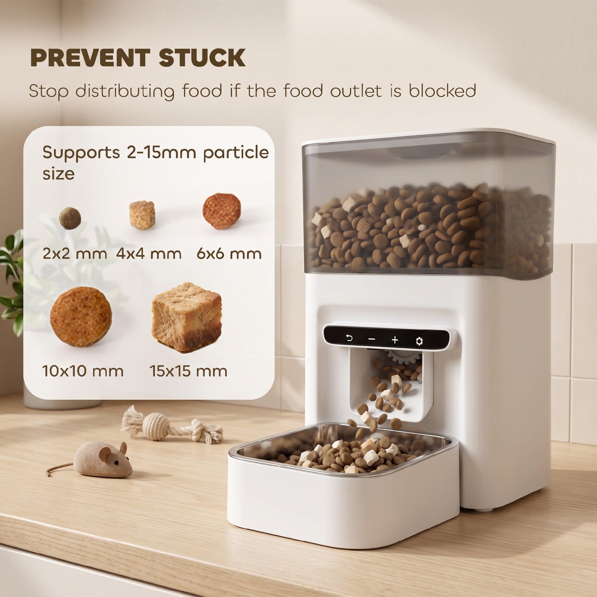 PawHut Dispensador automático Comida Gatos, 4,5L Varios Gatitos | Cuenco de acero inoxidable, temporizador hasta 6 comidas, grabadora de voz, alimentador programable, control de porciones