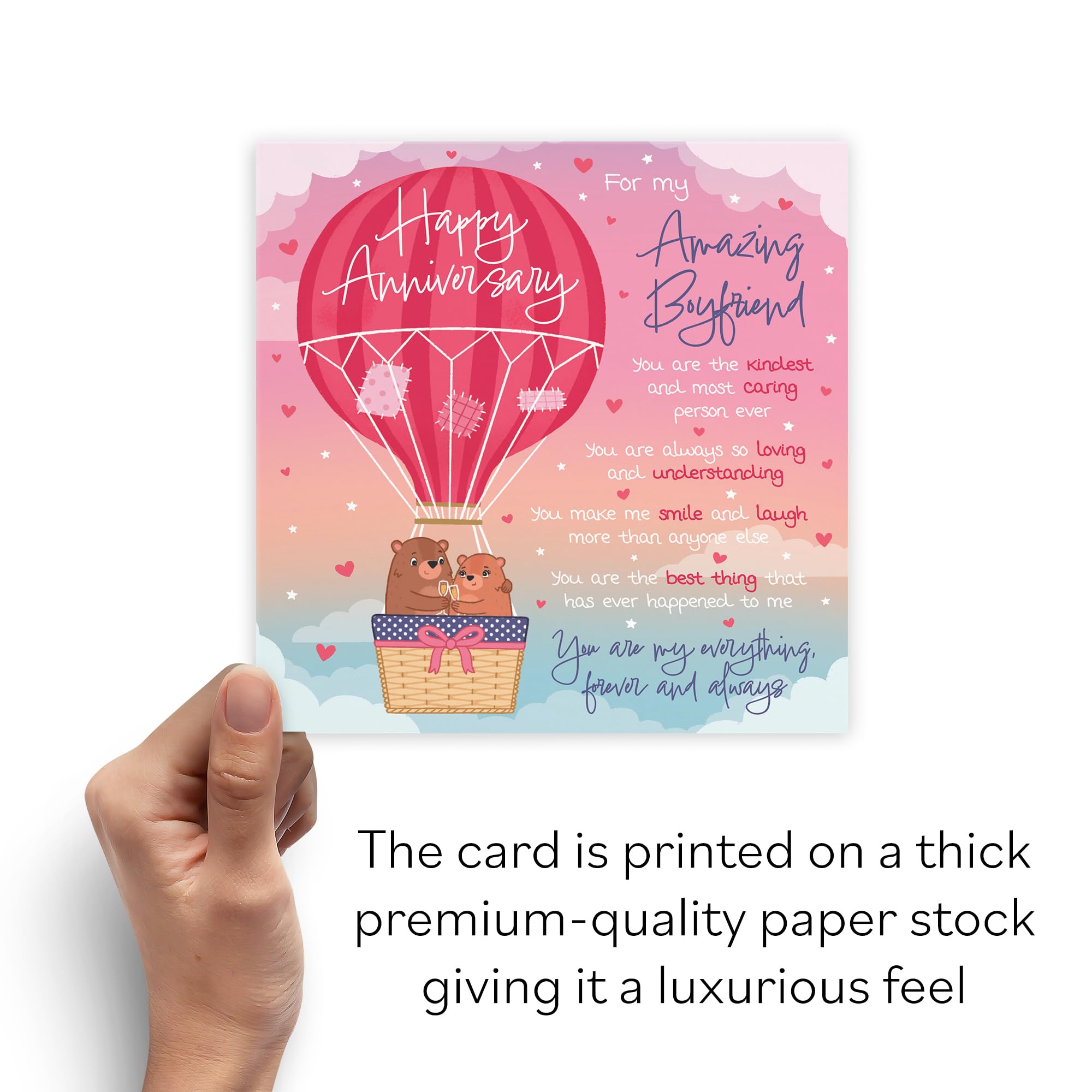 Hunts England, Boyfriend Romantic Anniversary Poem Card, Love Is In The Air, Beautiful Love Verse, Cute Bears - Image 3
