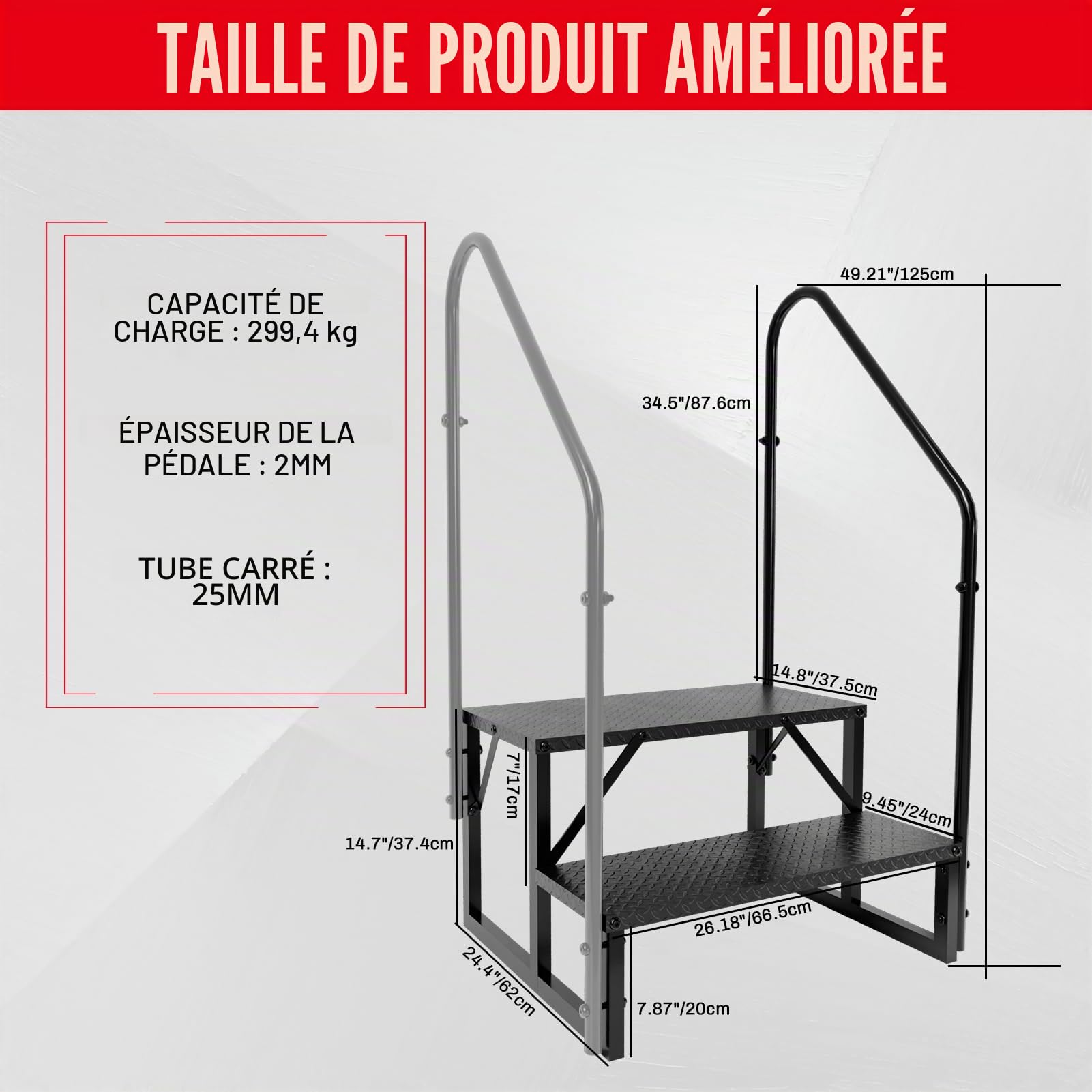 Escabeau à 2 marches, marchepieds pour jacuzzi avec pédales antidérapantes et 2 rampes, escaliers de camping-car d'extérieur très résistants pour caravanes de voyage, camping-car, 5e roues,