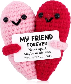 TOYMIS Funny Crochet Heart, Handmade Knitted Bestie Gifts Positive Doll for Women Birthday ChristmasPink & Red
