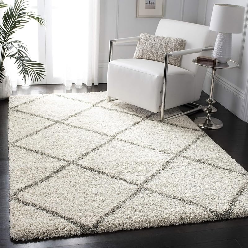 Image of SAGON Anti-Skid Shaggy Carpet Rug for Home | Ultra-Soft Plush Floor Mat for Living Room & Bedroom | Non-Slip, High-Density, Cozy Luxury Decor| 6 x 9 Feet Ivory Gray Box