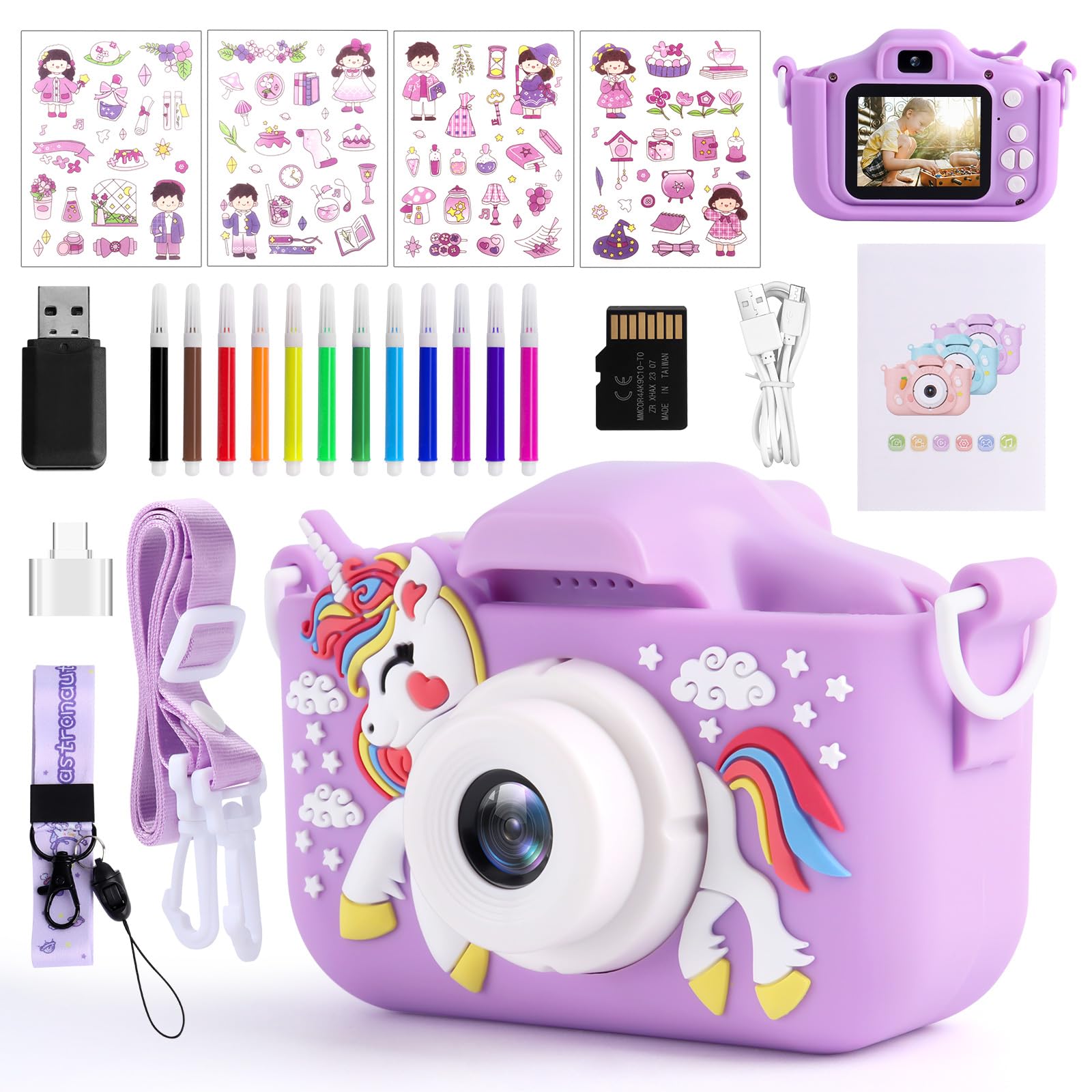 Camara Fotos Infantil, 1080P Camara de Fotos para Niños, Videocámara Infantil con Pantalla de 2,0" y Tarjeta de 32 GB, Regalos de Cumpleaño