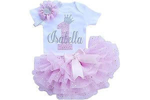 Personalized First Birthday Outfit For Girl - Silver Sparkle Ruffle Pink Tutu Skirt Set