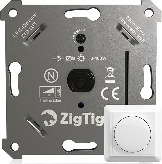 Zigtiger LED Dimmer Schalter, Drehdimmer Unterputz Dimmschalter