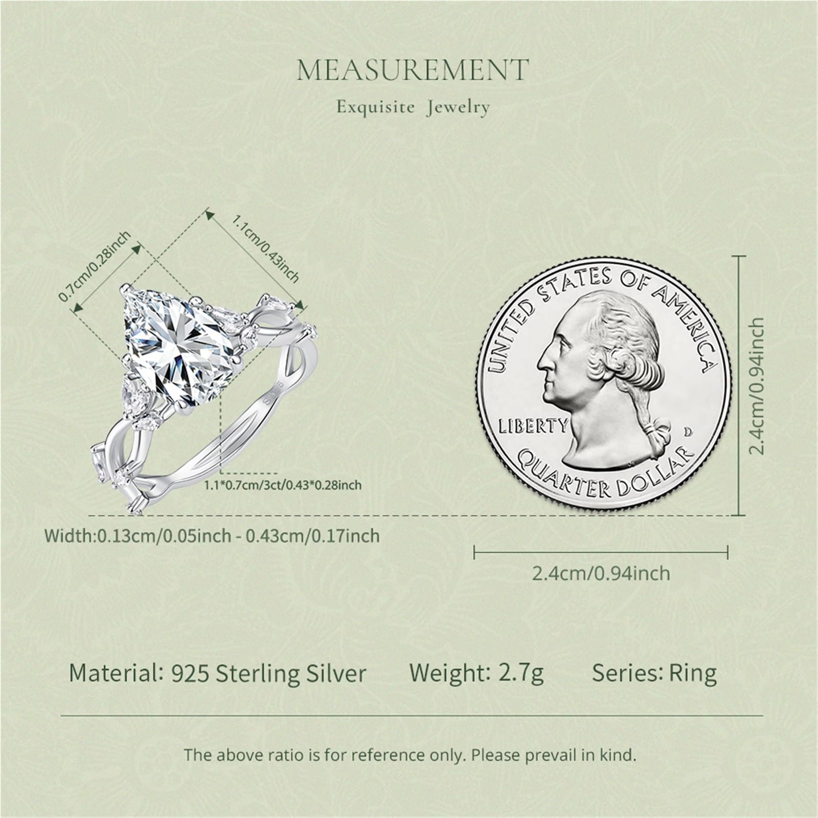 Anello Solitario in Argento Sterling 925 con moissanite a Pera da 3 ct | Anello di fidanzamento o promessa unisex Argento 925 (con punzone) Solitario in moissanite taglio a goccia (qualità 3EX) F