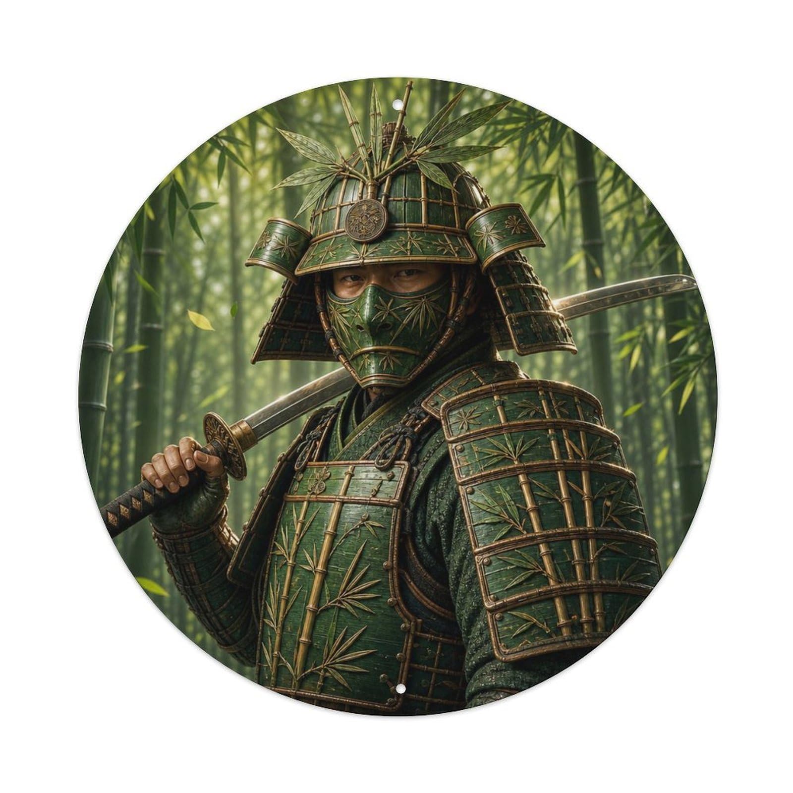 Okngb Style Shadow Emerald Bamboo Blade Shoulder Carry Katana Badge Metal Tin Sign Plaque Wall Decor For Cafe, Man Cave, Club Bar, Office, Home Garden Round Metal Poster 8X8inch
