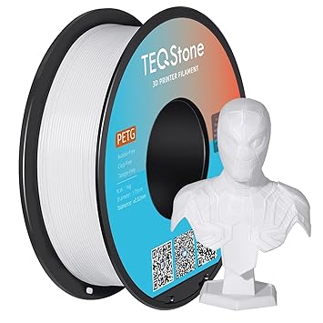 TEQStone PETG Filament 1.75mm White 1KG Spool, Consistent Diameter +/-0.02mm 3D Printer Filament Vacuum Packaging