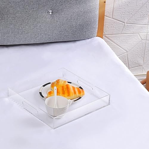 Miniatura 5 de ATOZONE Bandeja otomana de acrílico transparente con asas de 12 x 12 x 2 pulgadas, a prueba de derrames, bandeja organizadora de borde seguro,