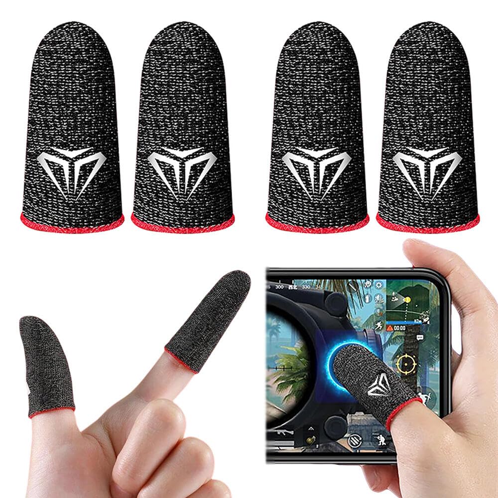 Goodern 2Pairs Gaming Finger Sleeves,High-Sensitive Anti-Sweat Breathable Seamless Finger Sleeve,Ultra Thin Silver Fiber Mobile Game Controller Fingertips Sleeves Gamer Gloves for Knives Out-Red