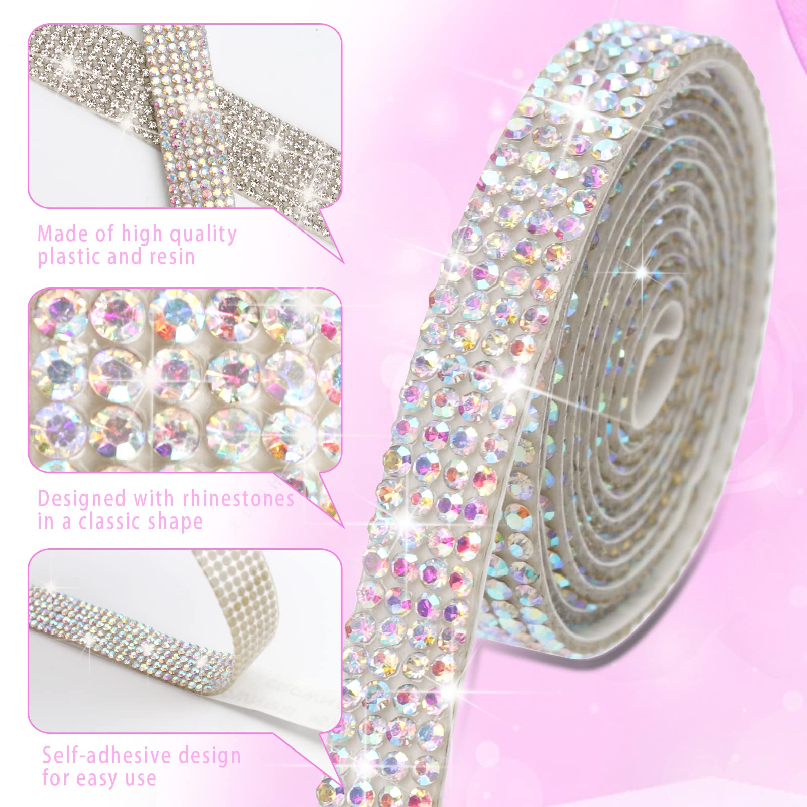 Nastro Adesivo Con Strass (cristalli Diamantati) - Lunghezza 90 Cm, Per Decorazioni Fai Da Te E Artigianato
