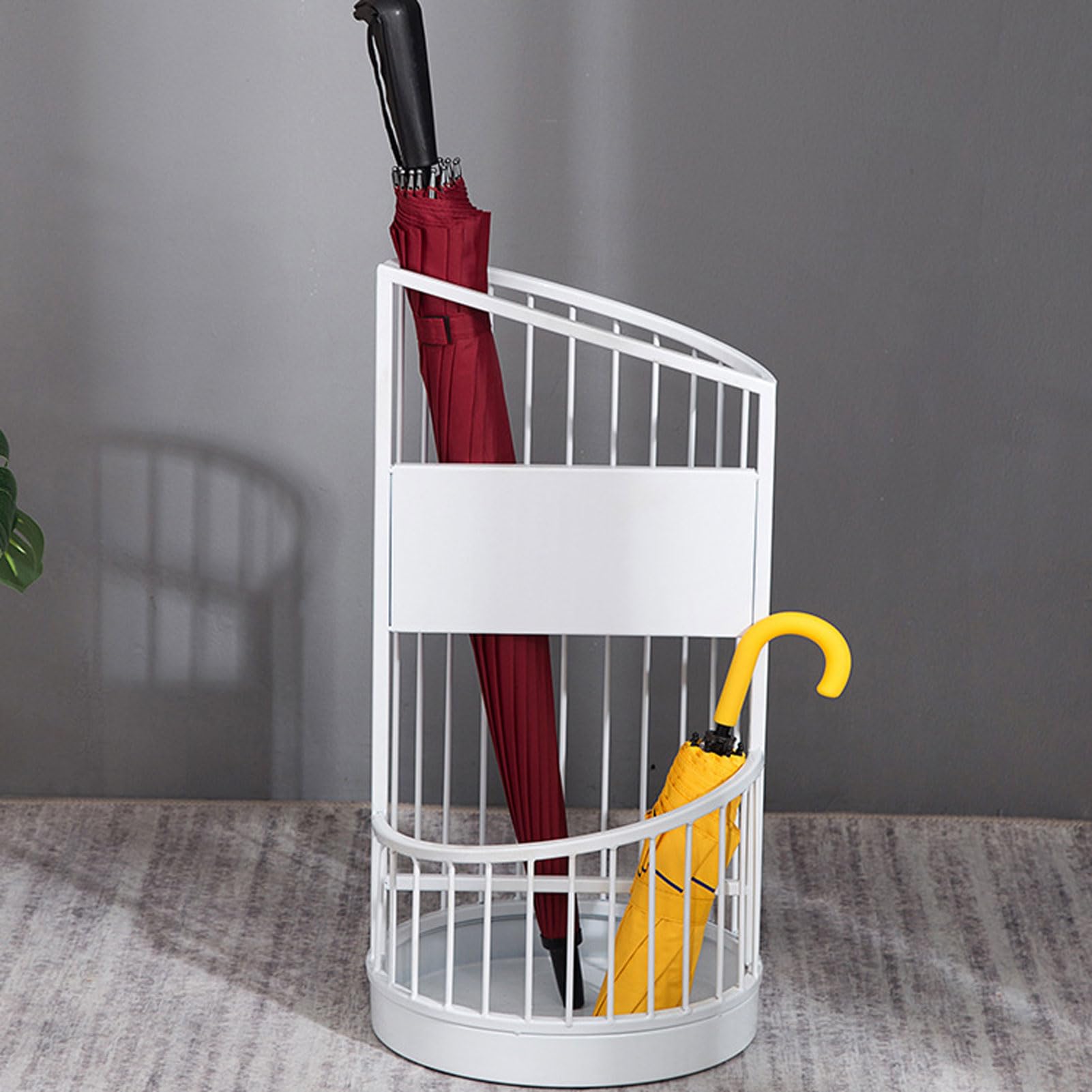 GHHVFEC Metal Modern Round Umbrella Stand Rack with Large Capacity Storage Bucket for Doorway Porch Space Saving Umbrellas Holder (White 30X60CM)