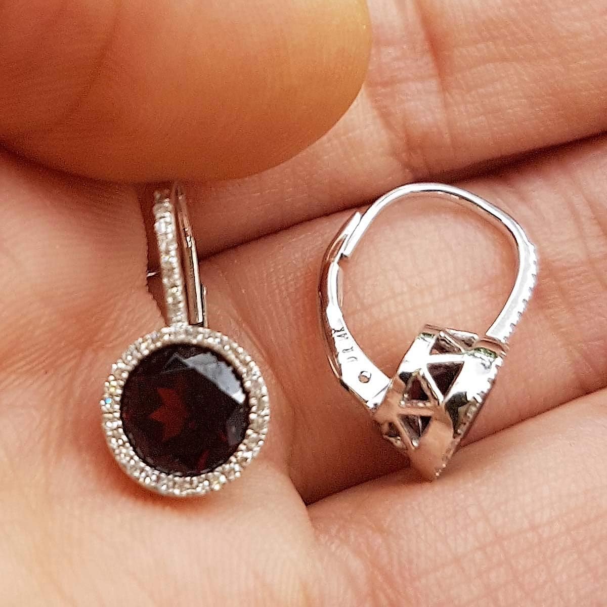 Dazzlingrock Collection 7mm Each Center Round Stone & White Natural Diamond Halo Style Lever Back Drop Earrings for Women in 14K White Real Solid Gold