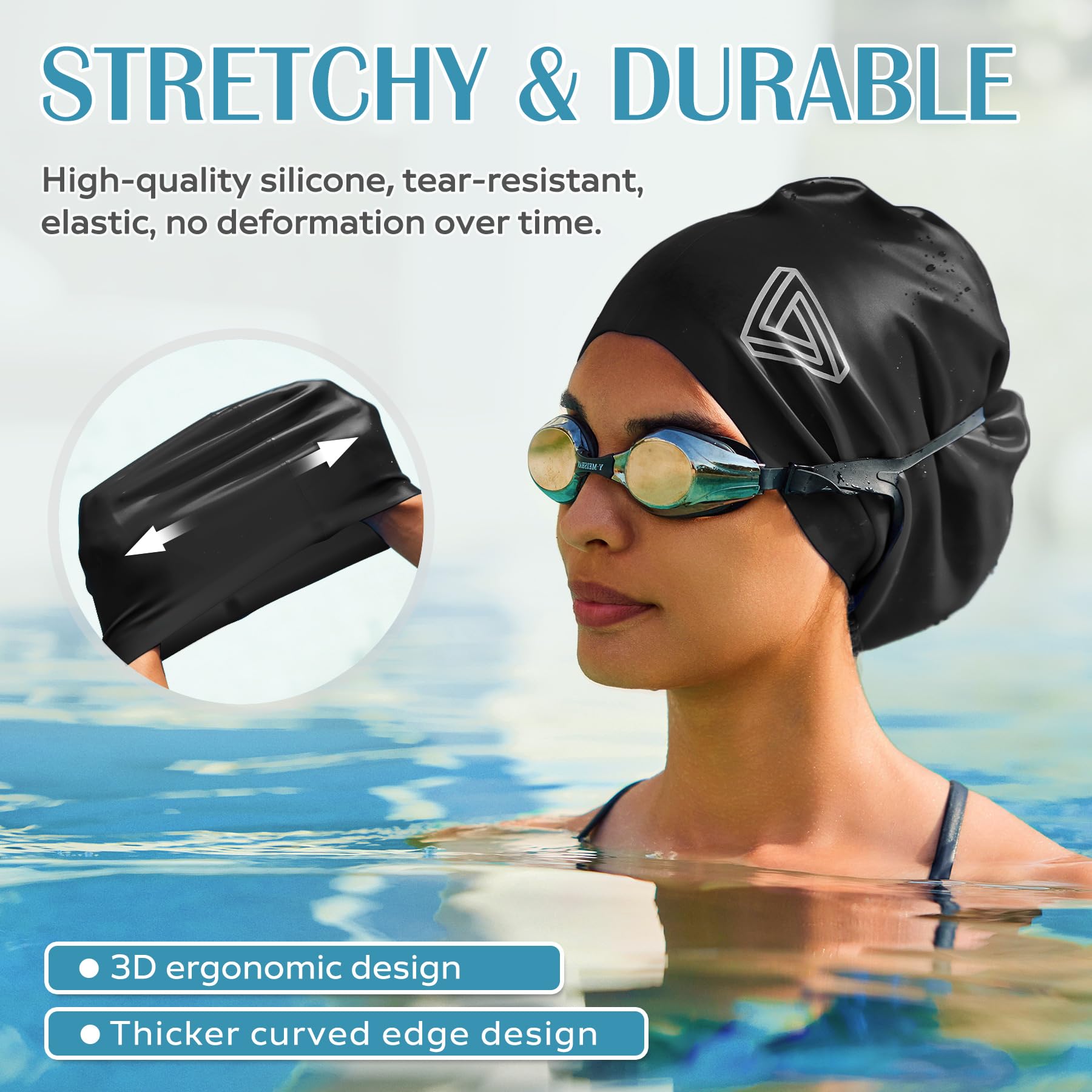 Large Swimming Cap, Suitable for Men and Women, Specially Designed Swimming Cap, Suitable for Very Long and Thick Curly Hair and Braids, Keep Hair Dry
