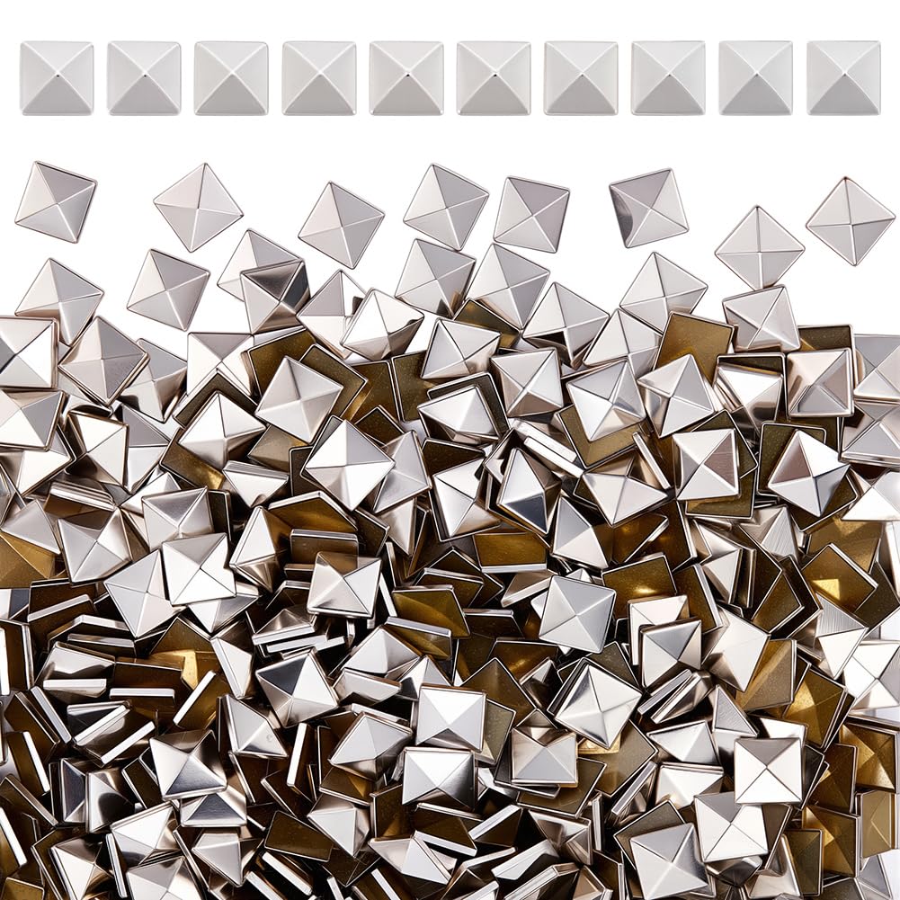 SOFPLATE 1 Box 500Pcs 0.24In Hotfix Studs Silver Pyramid Studs Flat Back Hot Fix Iron on Square Metal Rivets Brass Iron-On Nailhead Spikes Accessories for Clothing Bags Leather Shoes Jacket DIY Crafts