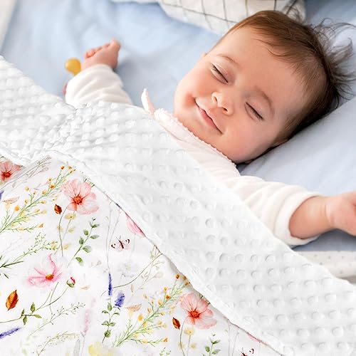 Miniatura 3 de Manta súper suave de Minky para niños pequeños, 30 x 40 pulgadas, doble capa, respaldo punteado, manta floral para cuna de bebé para guardería,