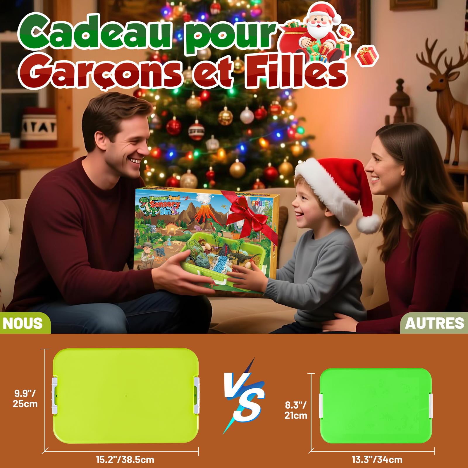 FRUSE Sable Magique de Dinosaure, Jouets Sensoriels avec Sable Sensoriels,Dinosaure Jouet, Dino Loupe de Jeu, Dinosaures Phosphorescents, Bac a Sable avec Couvercle,Cadeau pour Enfant de 3 à 8 Ans