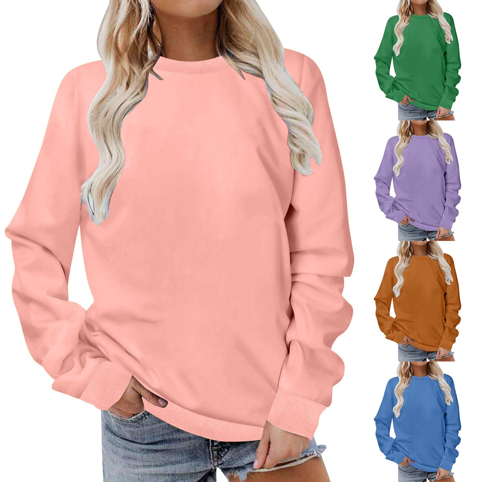 Sweatshirt couleur unie col rond grande taille haut ample - 8
