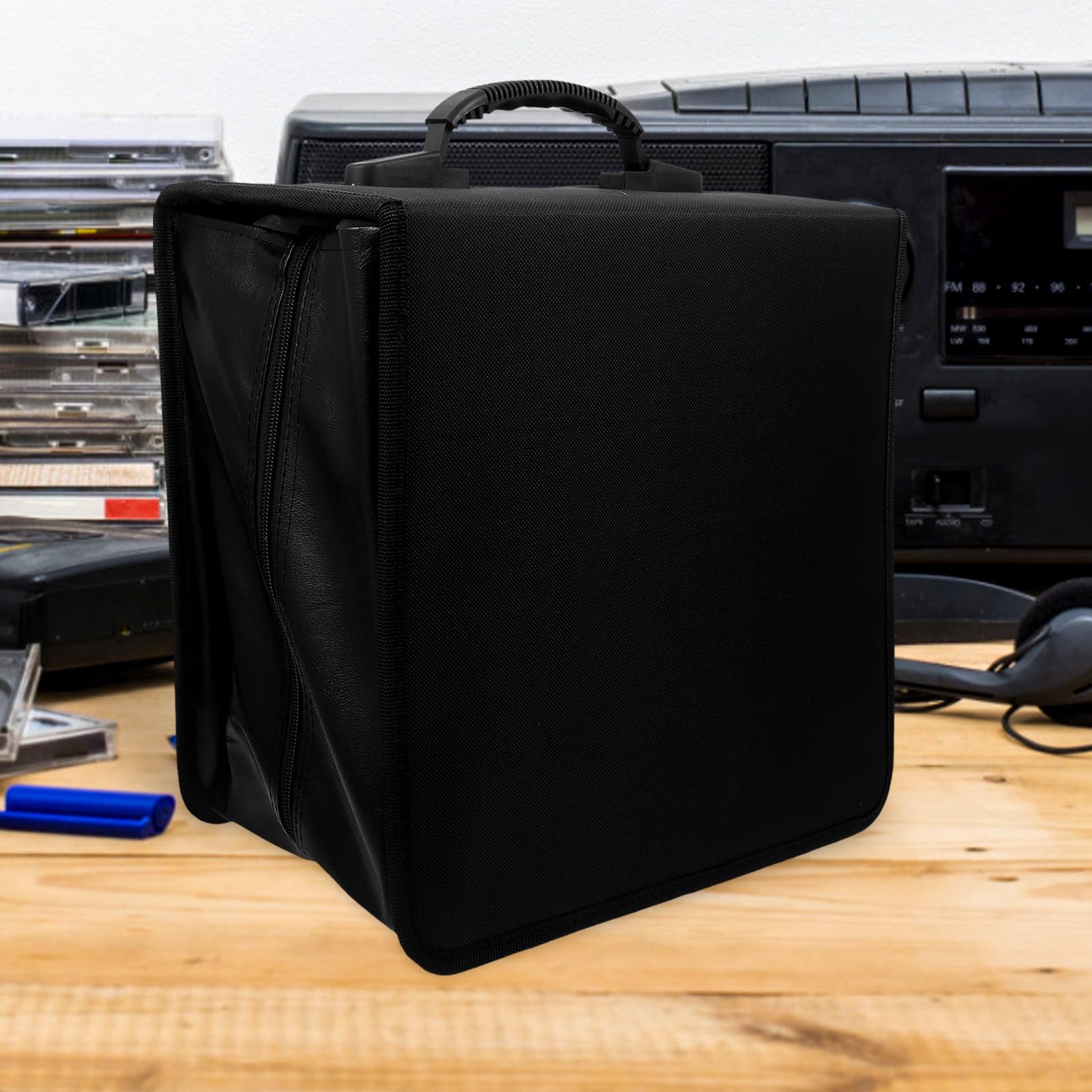 Estuche para CD de Pu con Capacidad para 500 Discos, Diseño Portátil con Asa, Funda Negra para Almacenamiento y Transporte en Viajes y Uso Diario