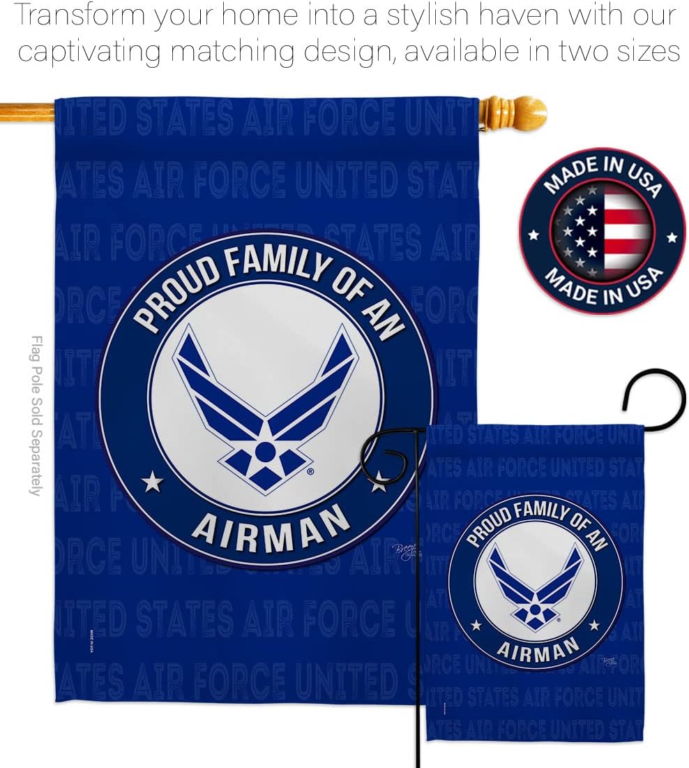 Proud Family Airman House Flag - Armed Forces Air Force USAF United State American Military Veteran Retire Official - Decoration Banner Small Garden Yard Gift Double-Sided Made In USA 28 X 40
