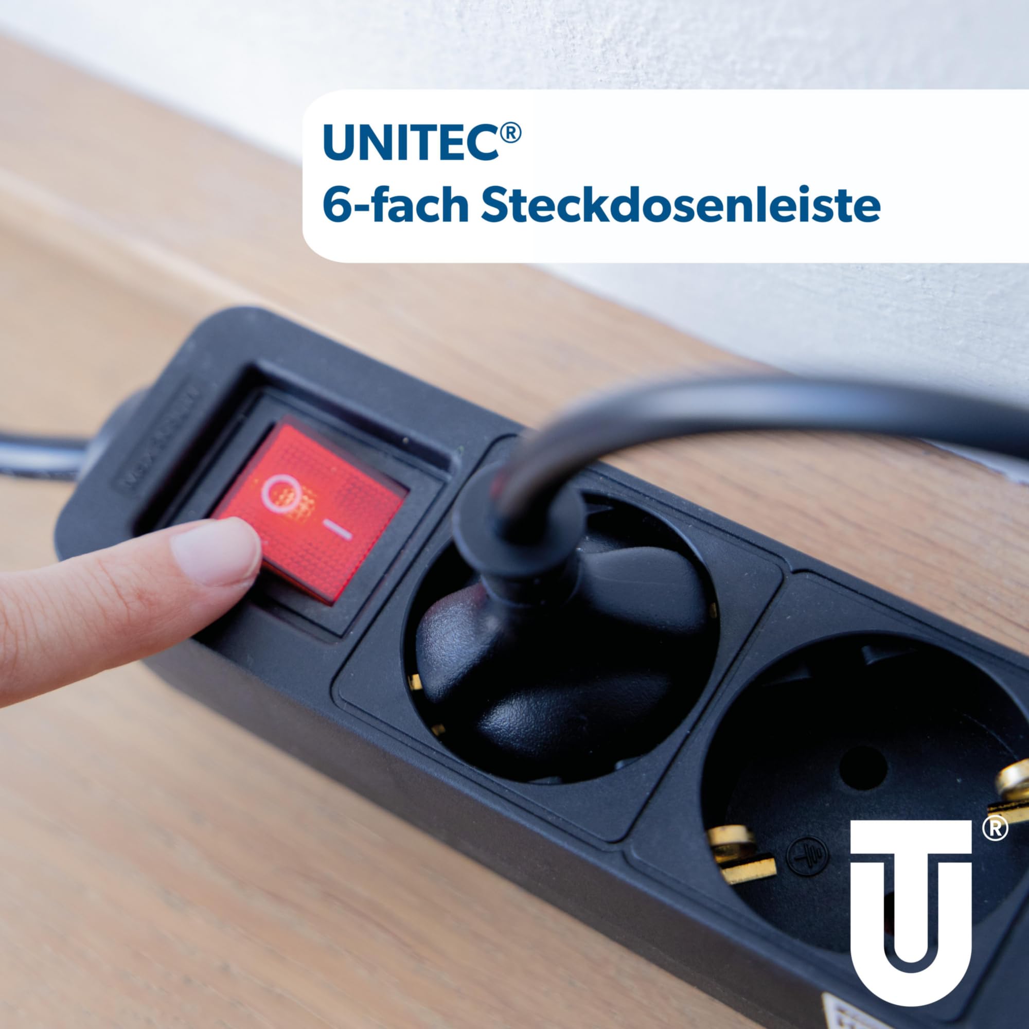 UNITEC 445351 gniazdko stołowe z przełącznikiem, 6-krotne, 1,4 m, H05VV-F 3G1,5 mm², czarne