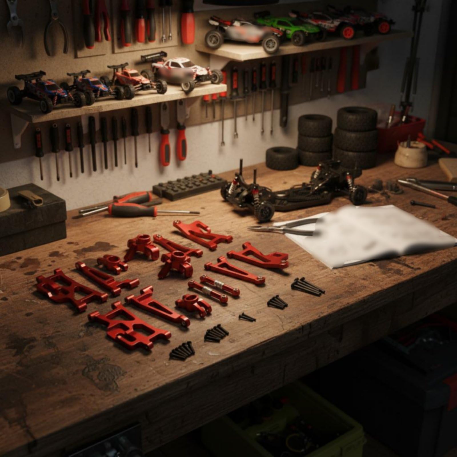 Ricambio Rc Upgrade Sospensioni Sterzo Hubs Posteriori Tiranti Regolabili Alluminio 6061 Compatibile 1/14 14209 14210 Adatto a Piste Sterrate Sessioni Tuning Hobbisti, Rosso