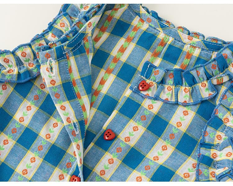 Toddler Baby Girls Plaid Clothes Outfits Button Sleeveless Floral Shirt Lace Wide Leg Shorts Kid Infant 2 PCS Set4