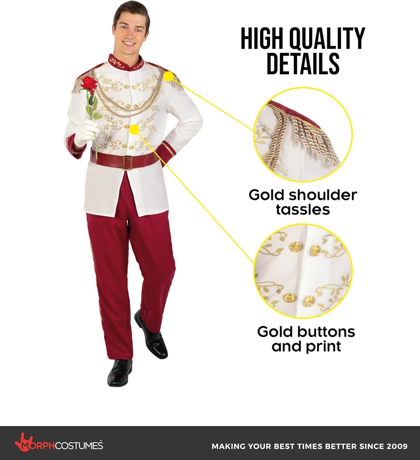 Morph White Prince Costume Men Prince Charming Costume Adult Outfit Men Storybook Halloween Costumes For Mens Royal