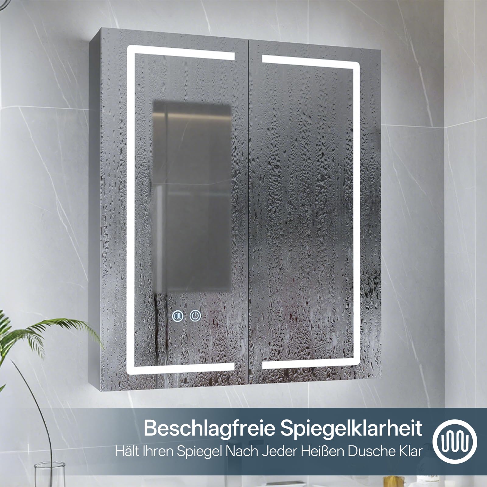 HySail Spiegelschrank Bad mit Beleuchtung, Dimmbare Helligkeit & 3 Farbtemperaturen, 60x70x14cm Badezimmer Spiegelschrank mit Touch-Schalter, Anti-Beschlag & Steckdose, Komplett Vormontiert
