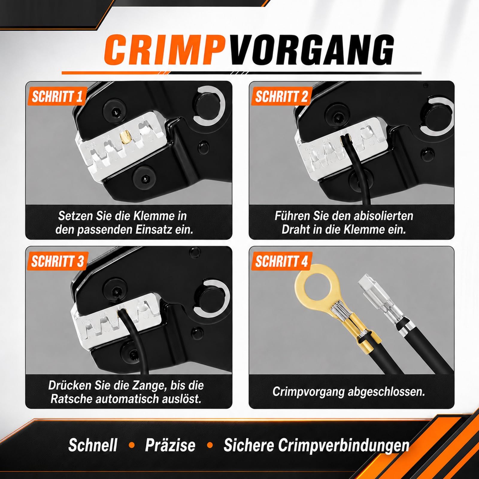 Set di 5 pinze crimpatrici con ganasce intercambiabili, pinze crimpatrici con valigetta per il trasporto per capicorda isolati e non isolati, guaine termoretraibili, pinze terminali per cavi