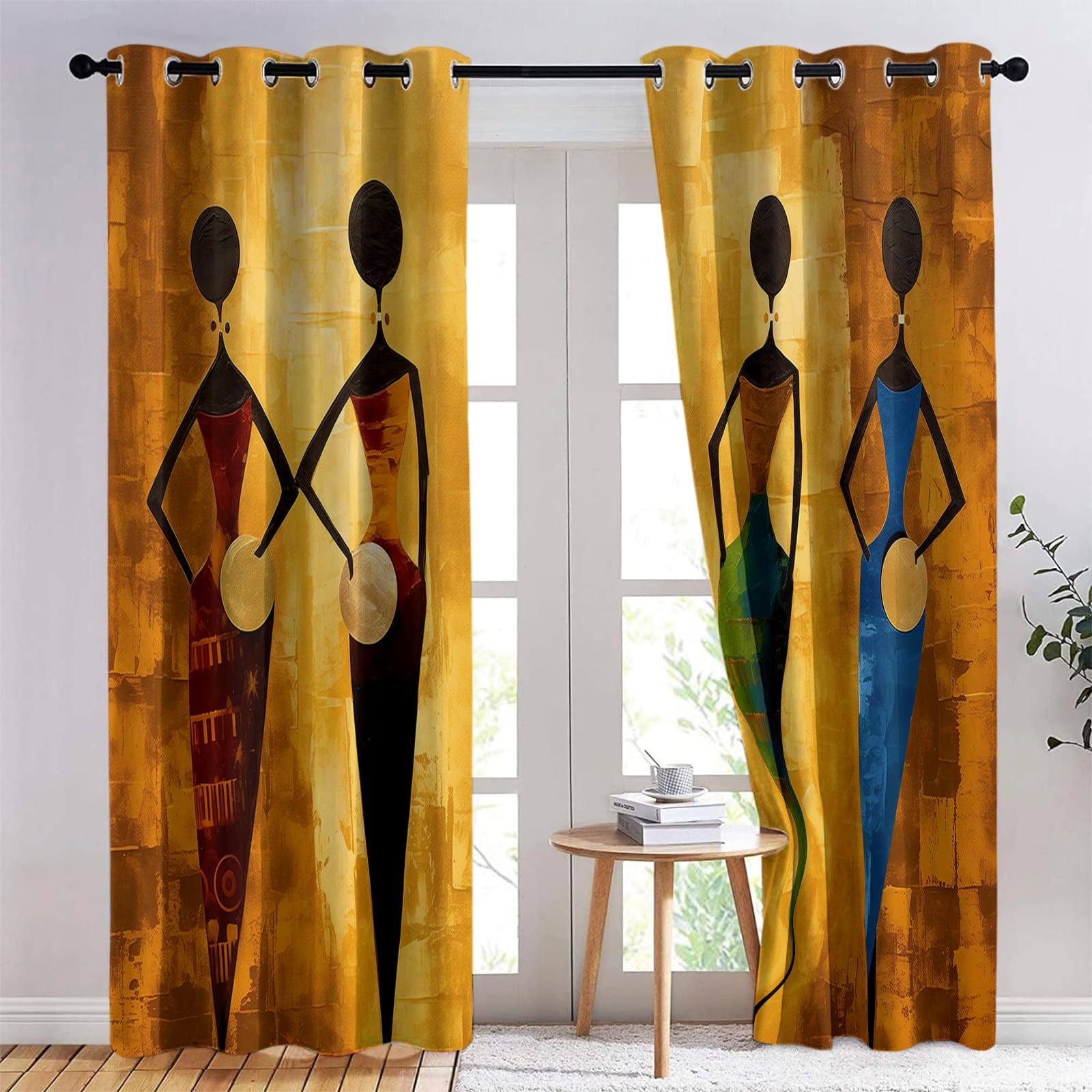 Tende Oscuranti per Interni 2 Pezzi 140x260 cm (LxA), Africa Donna Astratta Tenda Coprente per Soggiorno, Termiche Isolanti Oro Tendaggi per Interno Finestra per Salotto Cucina