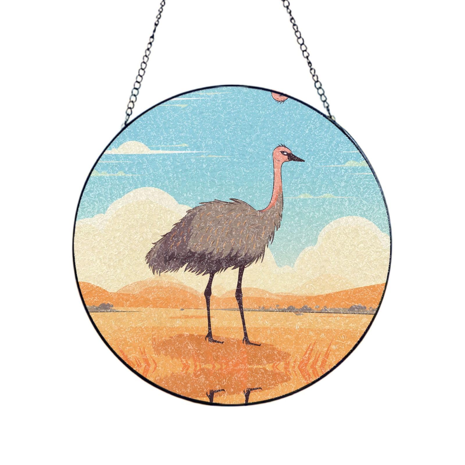Phayah Proud Ostrich Print Glass Window Hanging Sun Catchers Suncatcher Decor For Birthday For Home Garden Porch 10in（25cm）