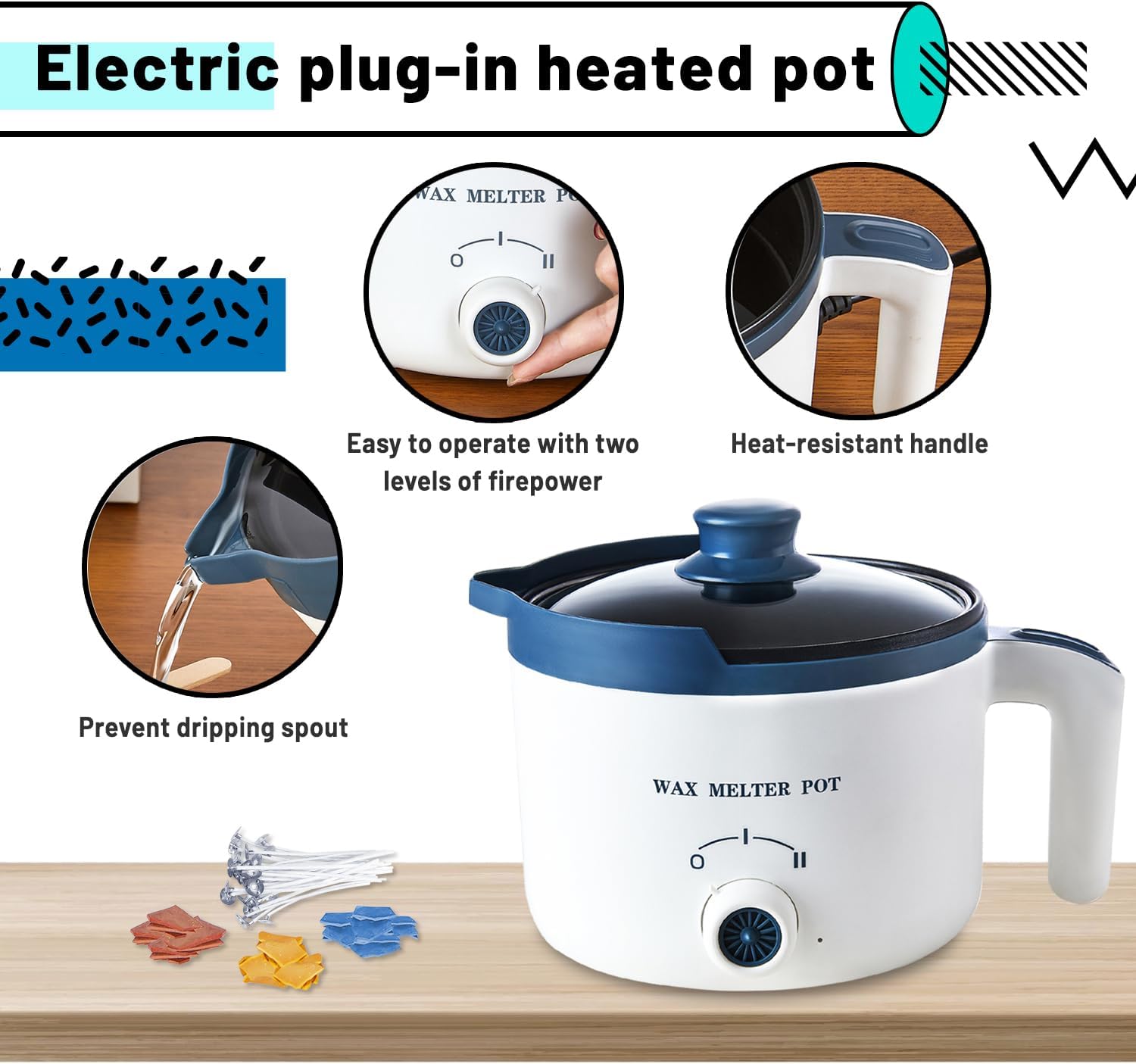 Ksedcon Wax Melting Pot for Candle Making, Electric Wax Melter with Pour Spout,Candle Making Supplies Includes Pouring Pot, Colors Dyes, Wicks, Thermometer