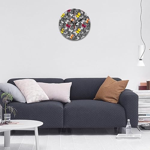 Miniatura 6 de Reloj de pared con mariposas coloridas, silencioso, sin tictac, funciona con pilas, fácil de leer, para decoración de la sala de estar en casa,