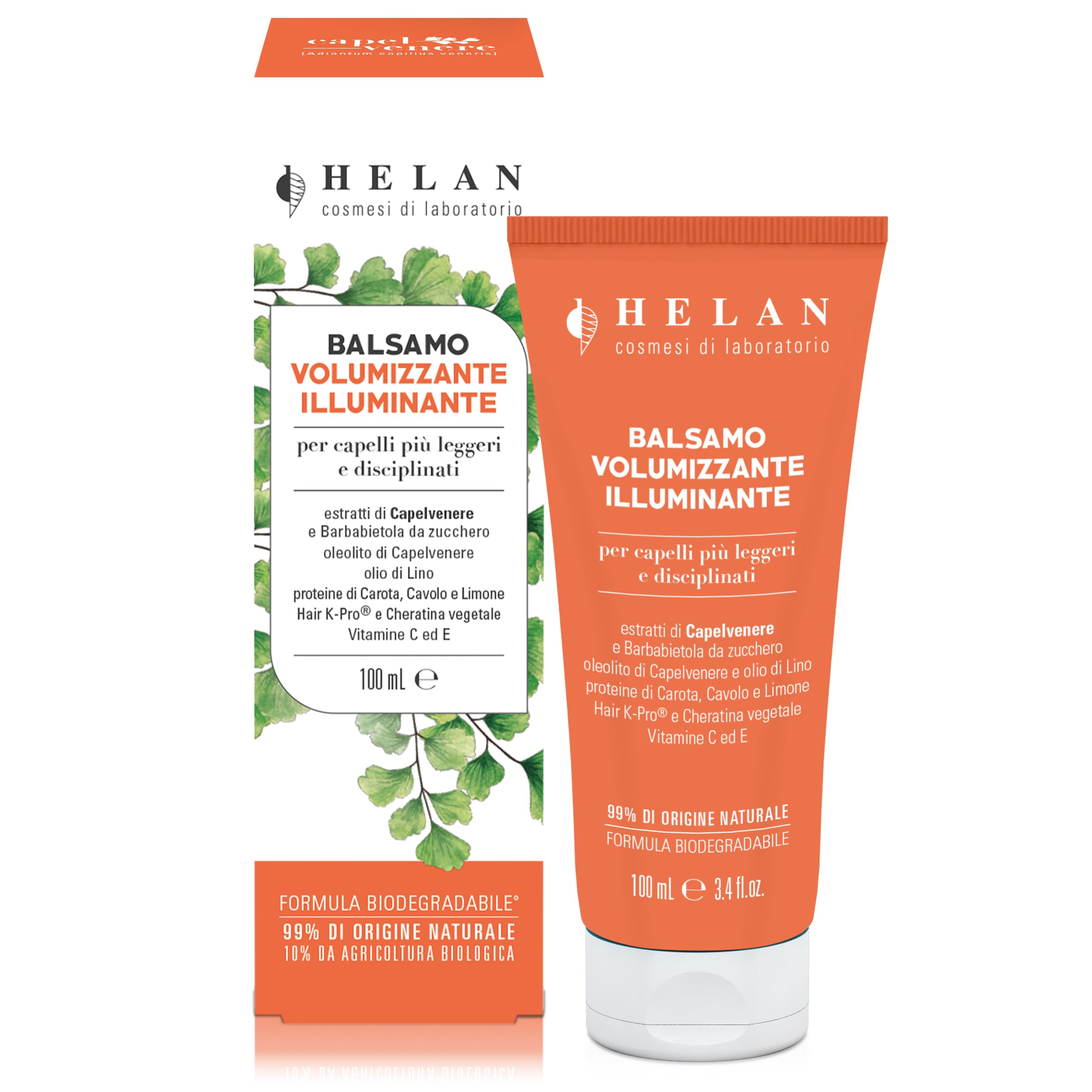 Helan Capelvenere - Volumizing Brightening Conditioner for Light and Manageable Hair, Adds Volume and Shine with Organic Carrot, Cabbage and Lemon - Natural Volume Protection, Made in Italy, 100 ml