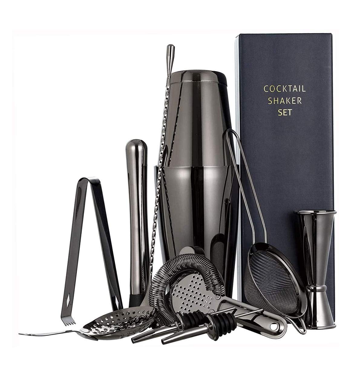 Kit de barman: outil à barres de 11 pièces avec support de bambou stylé |Kit de barrage à domicile parfait et martini Cocktail Shaker set pour une expérience de mélange de boissons impressionnan