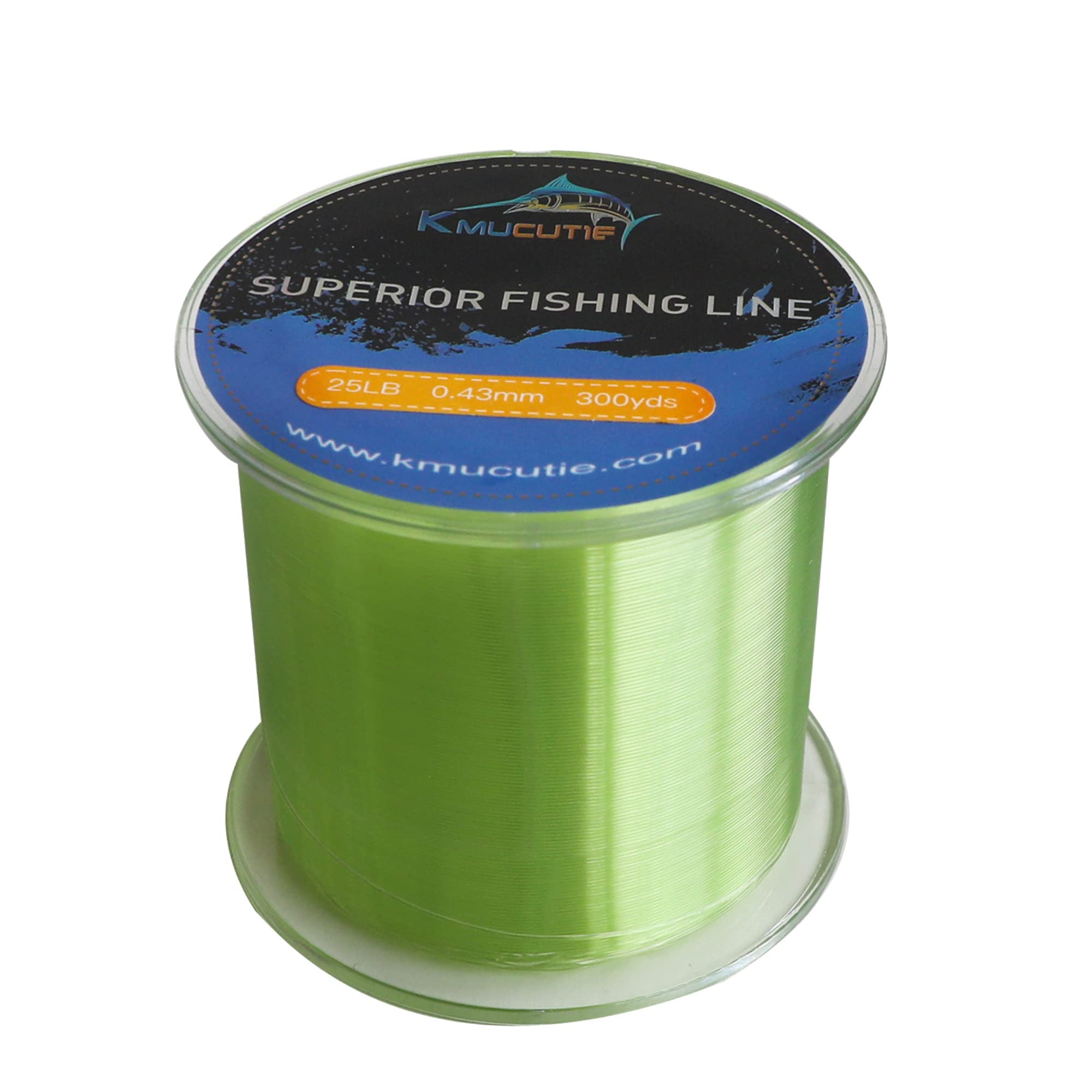Kmucutie Fishing Line, Monofilament Fishing Line 300 Yds Ultimate Strength, Shock Absorber, Suspend in Water, Knot Friendly - Mono Fishing Line 10-40LB (Green, 10LB/0.28MM/300YDS)