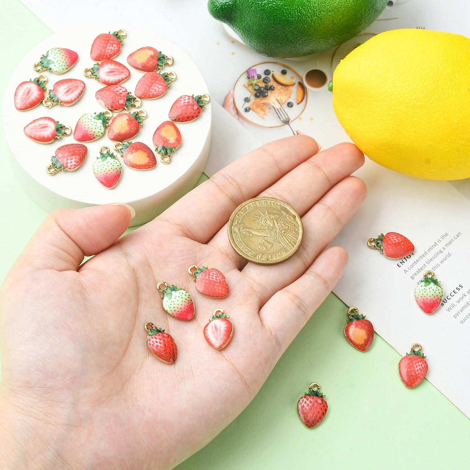 Ornazy 25 pcs 5 Styles Enamel Strawberry Charms Kawaii Fruit Charms Sweet Food Charms for Earring Bracelet Necklace DIY Jewelry Making Accessories - Image 4