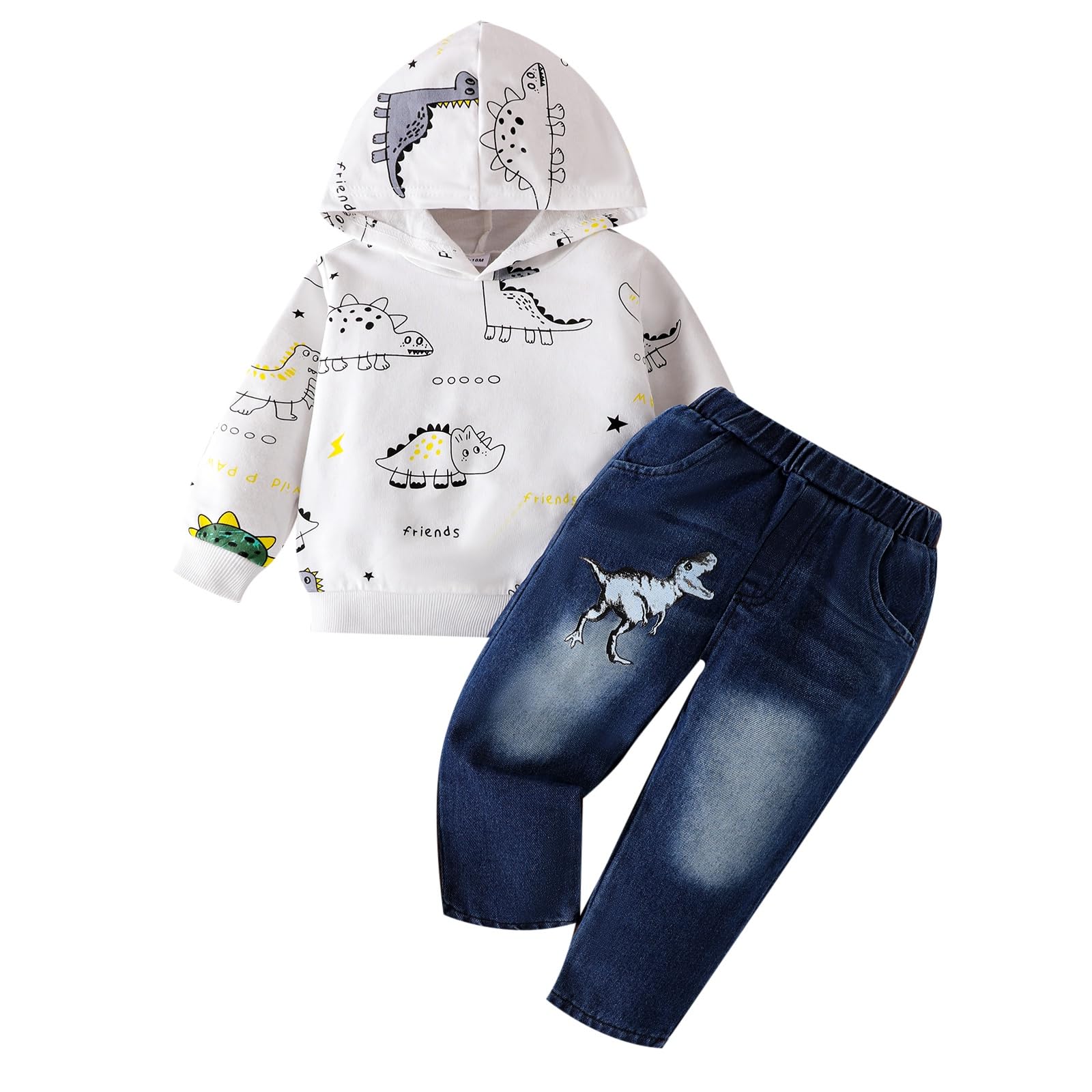 Toddler Boy Clothes Baby Dinosaur Pullover Sweatshirt Infant Pocket Jeans Pants Fall Winter Outfits Set 12 Months-5T