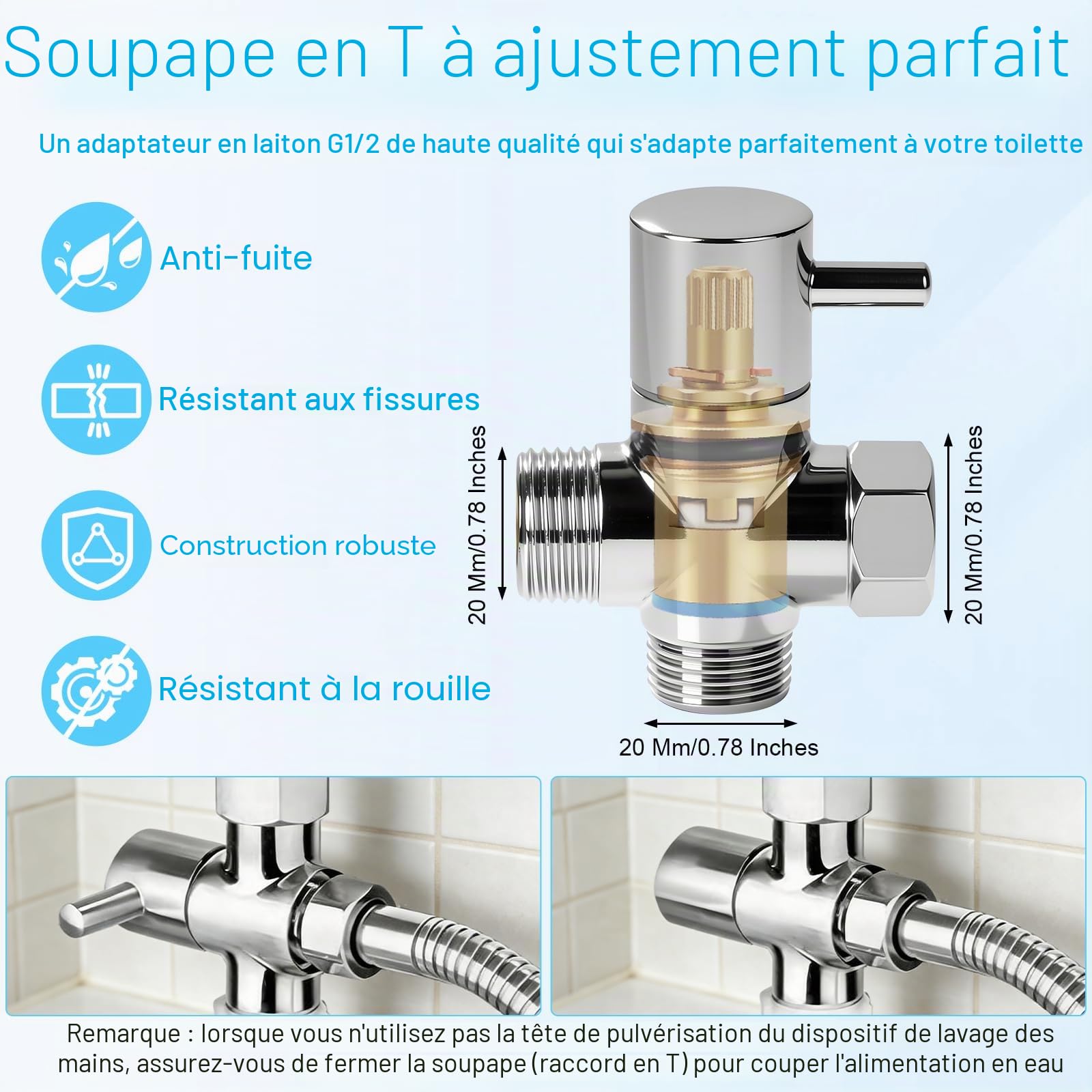 Kit de Douchette de Bidet en Acier Inoxydable, Kit Douchette WC avec Vanne 3 Voies (1/2"-3/8"), Pulvérisateur de Bidet à Main pour Hygiène Personnelle Animauxet Nettoyage Des Couches