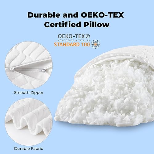 Miniatura 5 de DAICO Paquete de 2 almohadas de espuma viscoelástica trituradas, almohadas refrescantes tamaño King de 20 x 36 pulgadas, almohadas firmes para