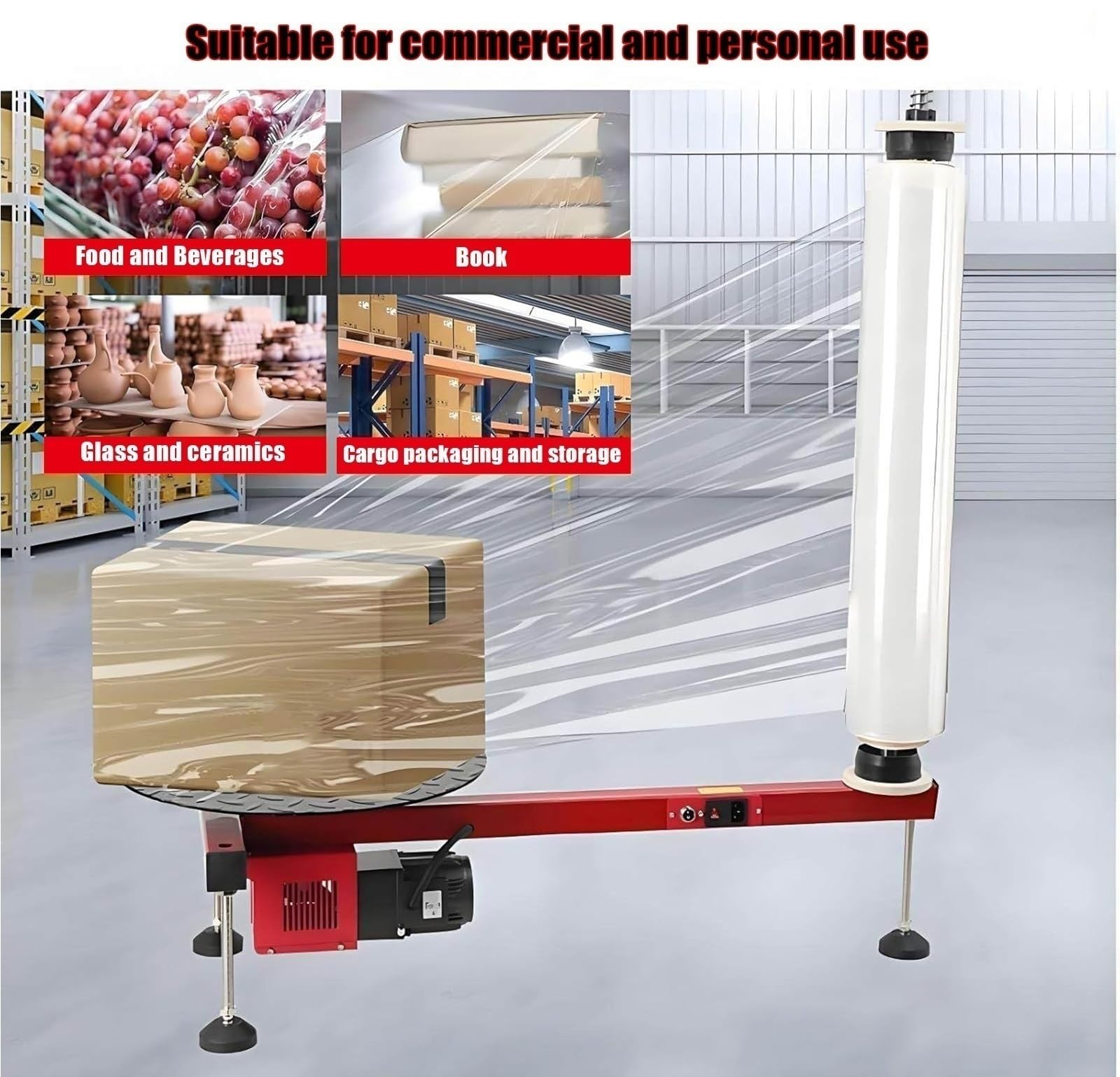 Stretchfolien-Wickelmaschine, Rundum-Folienpresse, Geschwindigkeit 50 U/min, 40 cm Drehteller, Höhe: 80/60 cm, Automatisches Folienspannungs-Verpackungswerkzeug for Paketkartons, Gepäcklager(6