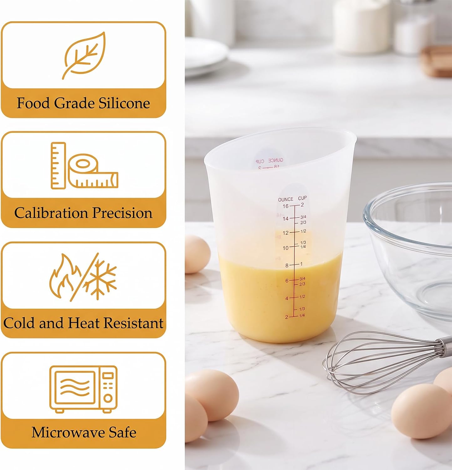 3Pcs Food Grade Silicone Measuring Cups, Flexible Silicone Cups for Melting Chocolate Almond Bark Melting Reusable Baking Measuring Supplies