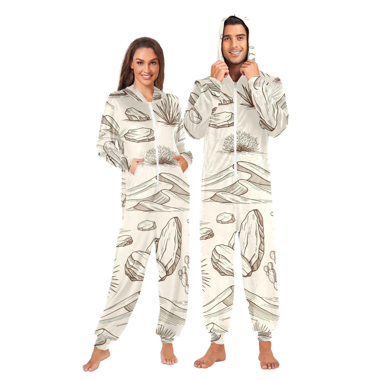 Pigiama intero vintage per adulti con piante di cactus, morbida tuta in peluche per uomo e donna, abbigliamento da casa per le vacanze di Natale